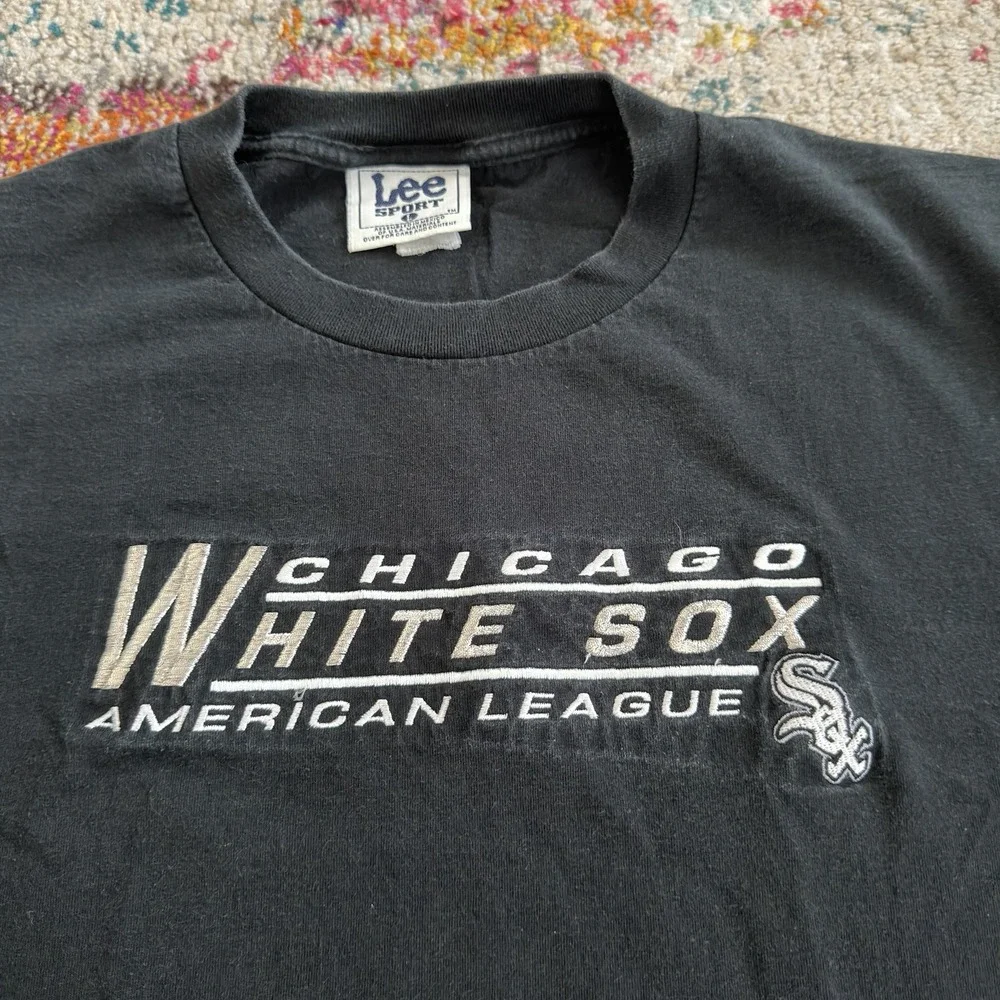 Vintage Lee Sport Chicago White Sox Shirt Mens L Black Embroidered